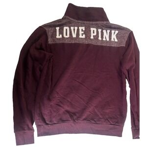 Victoria's Secret PINK Sweatshirt Womens XS Maroon Kangaroo Pocket Quarter Zip